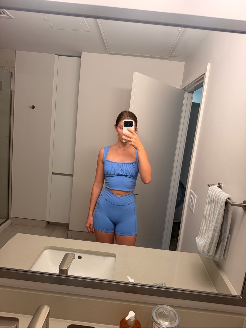Women’s Light Blue High-Rise Bike Shorts — Sleek Stretch Fit